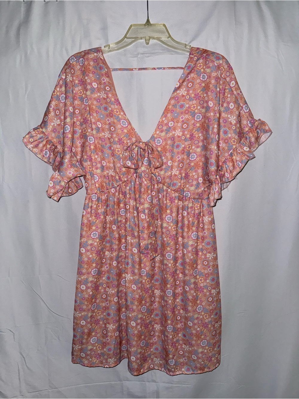 Peach Love California Pink Floral Tie-Front Mini Dress Size Small